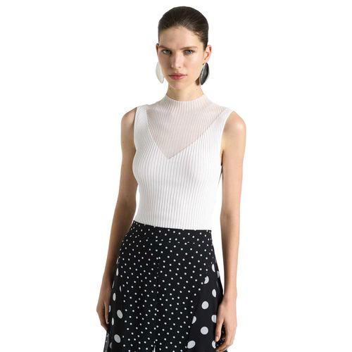 Cue Solid And Sheer Rib Knit Tank